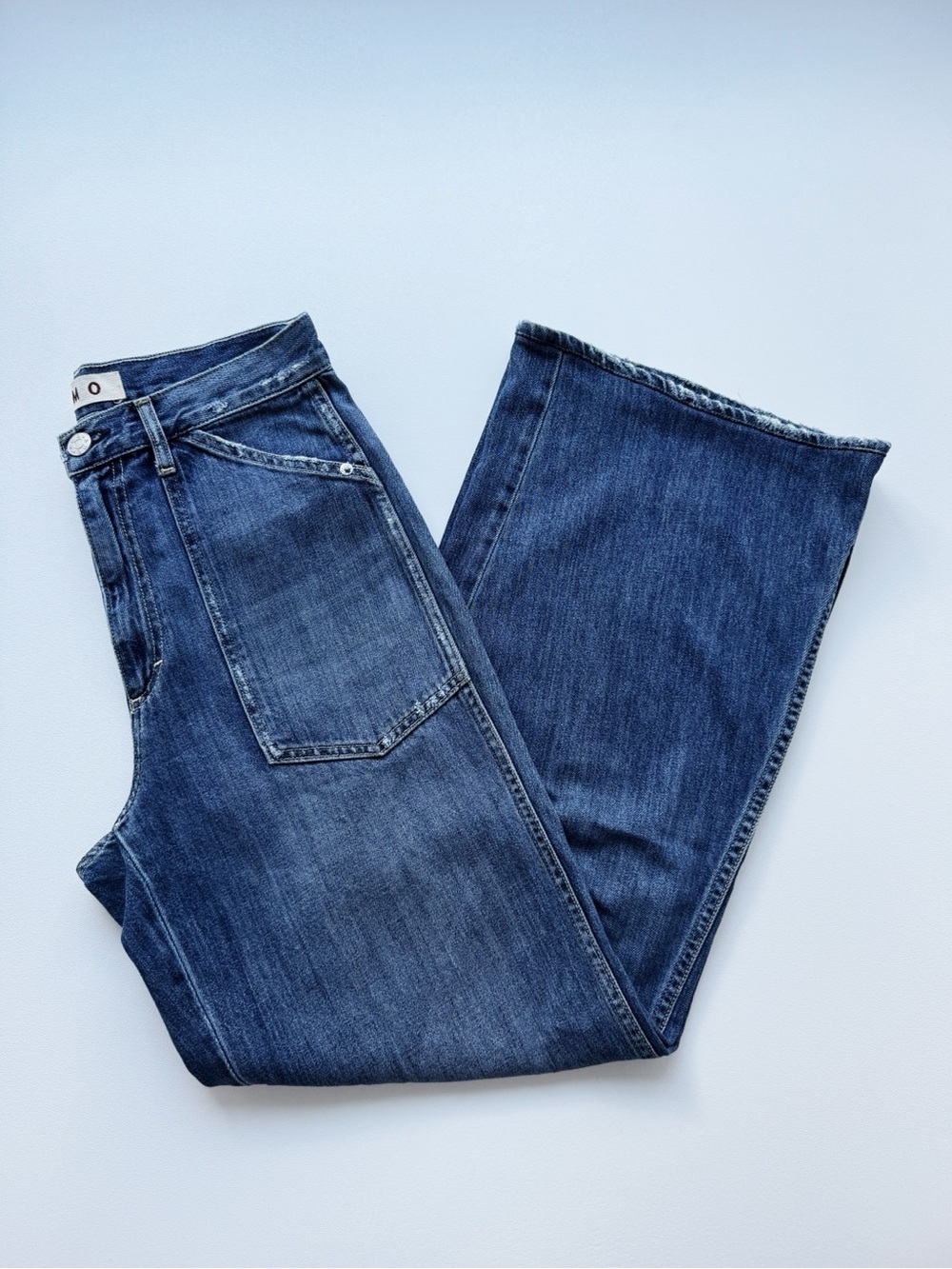 AMO Severine Cargo Jeans Size 28 Mid Rise Wide Leg Denim Lovely Blue Made in USA - Picture 5 of 11